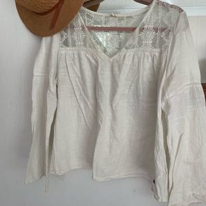Cute ROXY Bell Sleeve Embroidered Mesh Yoke Top